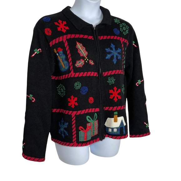 Design Studios Original Vintage Colorful Cute Bears Stockings Cardigan Sweater L - Picture 4 of 9